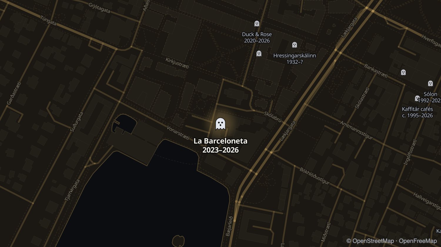 Kort af La Barceloneta og öðrum stöðum sem voru opnir á sama tíma
