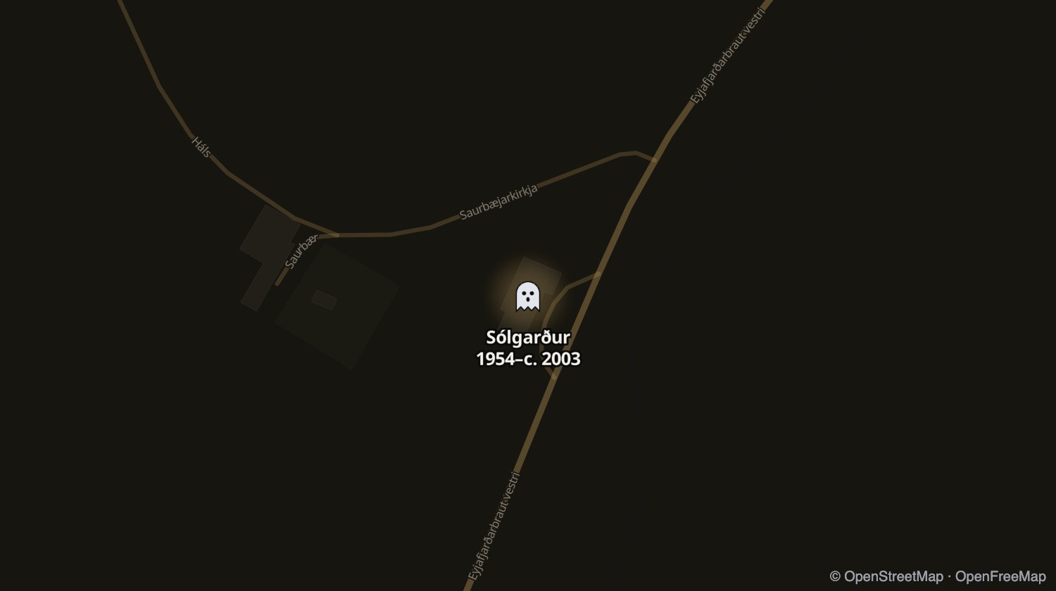 Kort af Sólgarður og öðrum stöðum sem voru opnir á sama tíma